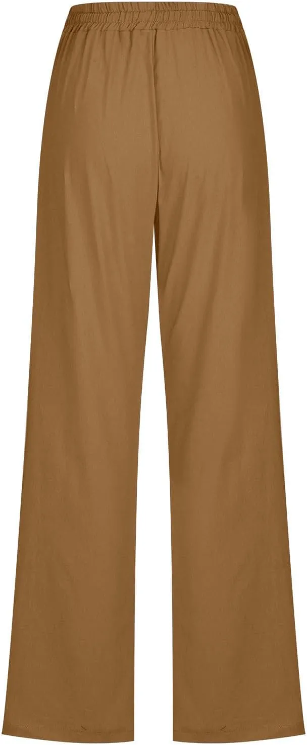Comfy Women's Linen Pants Palazzo Cotton Linen Pants Wide Leg Loose High Waisted Trousers Summer Linen Slacks