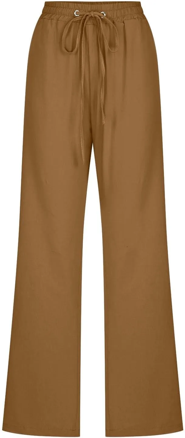 Comfy Women's Linen Pants Palazzo Cotton Linen Pants Wide Leg Loose High Waisted Trousers Summer Linen Slacks