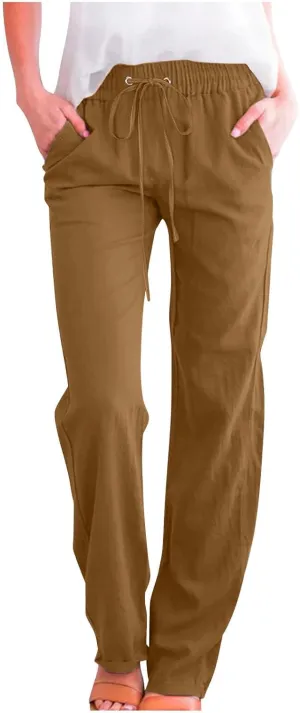 Comfy Women's Linen Pants Palazzo Cotton Linen Pants Wide Leg Loose High Waisted Trousers Summer Linen Slacks