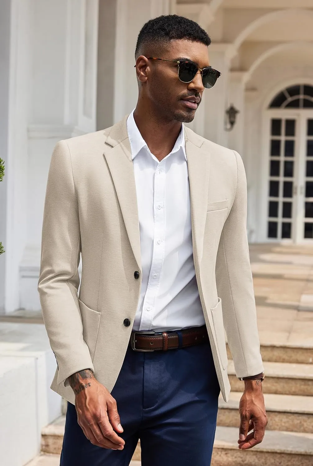 COOFANDY Men's Casual Knit Blazer Slim Fit Sport Coat Stretch Two Button Suit Jacket