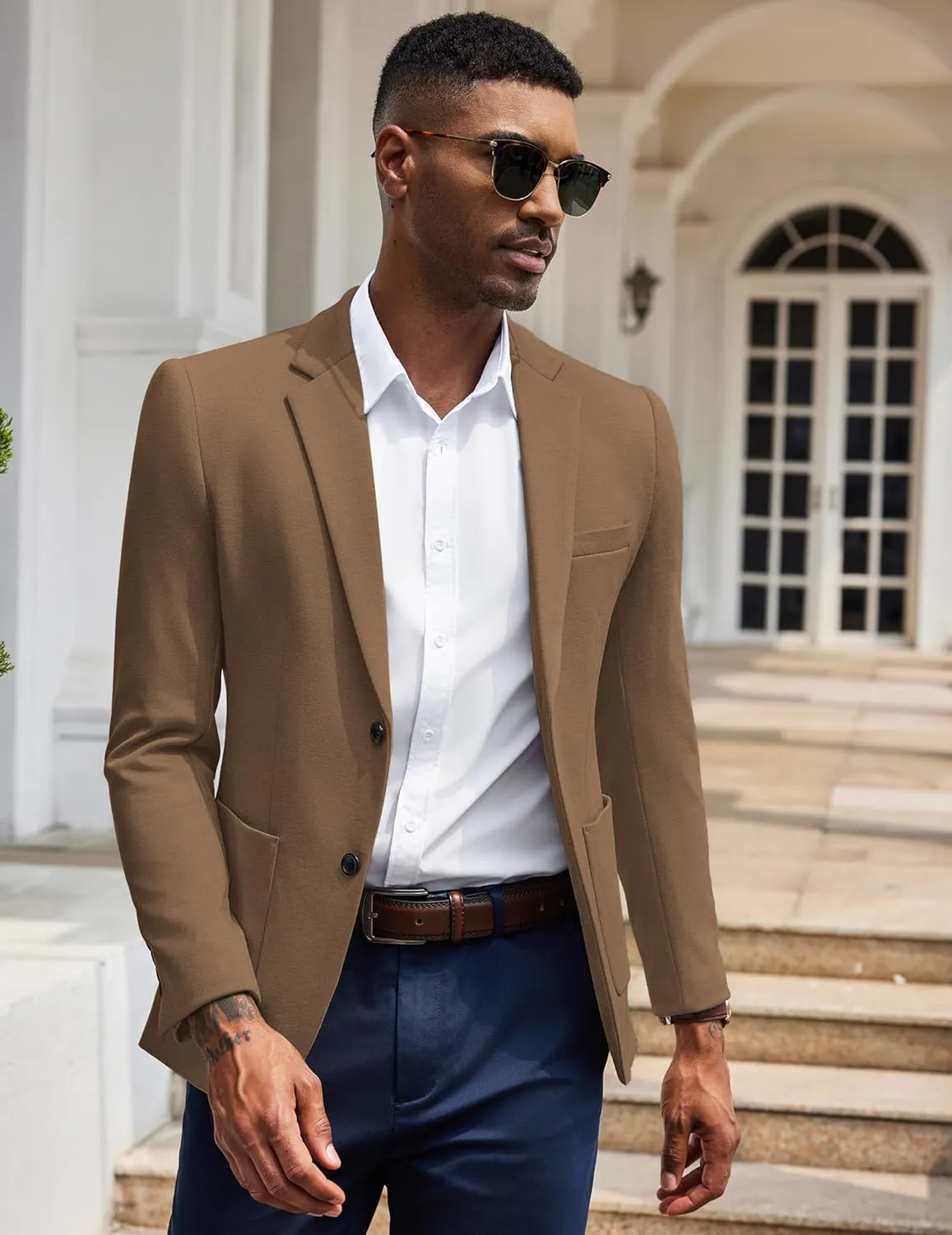 COOFANDY Men's Casual Knit Blazer Slim Fit Sport Coat Stretch Two Button Suit Jacket