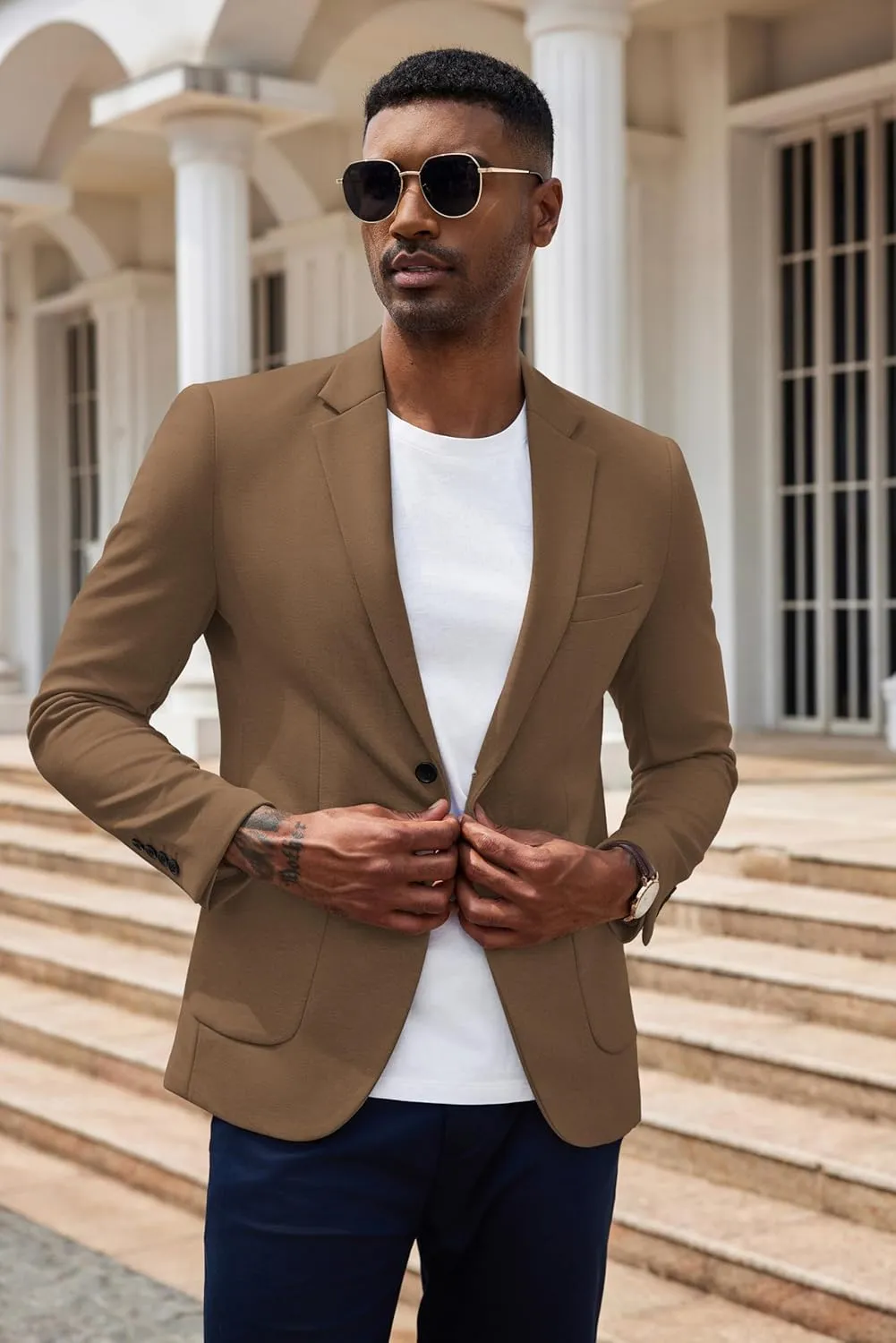 COOFANDY Men's Casual Knit Blazer Slim Fit Sport Coat Stretch Two Button Suit Jacket