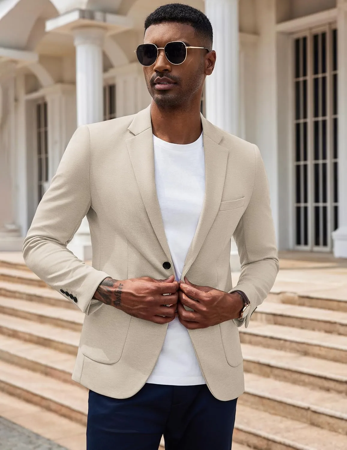 COOFANDY Men's Casual Knit Blazer Slim Fit Sport Coat Stretch Two Button Suit Jacket