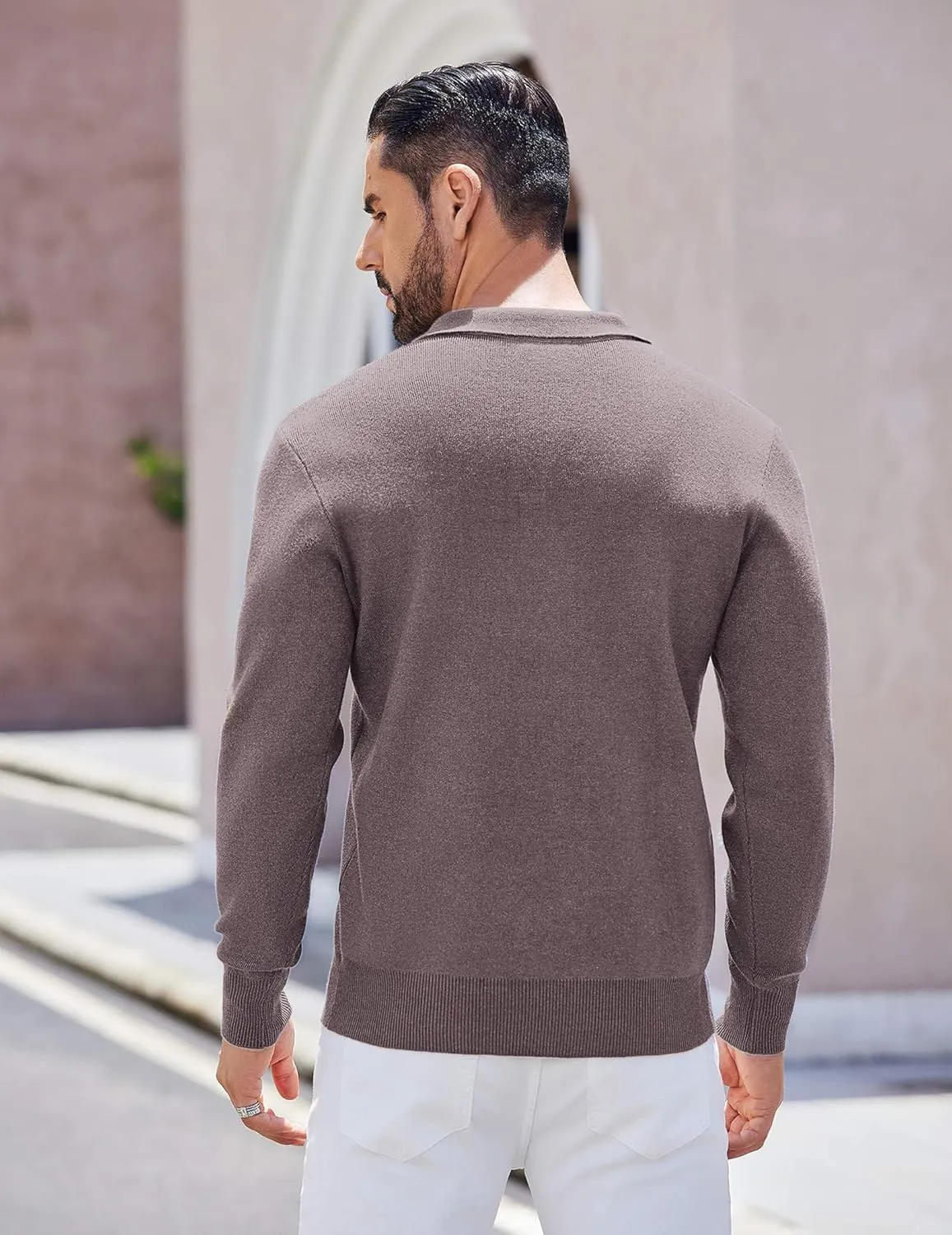 COOFANDY Mens Long Sleeve Polo Sweater Knit Polo Casual Heavyweight Thermal Pullover Sweater with Pocket
