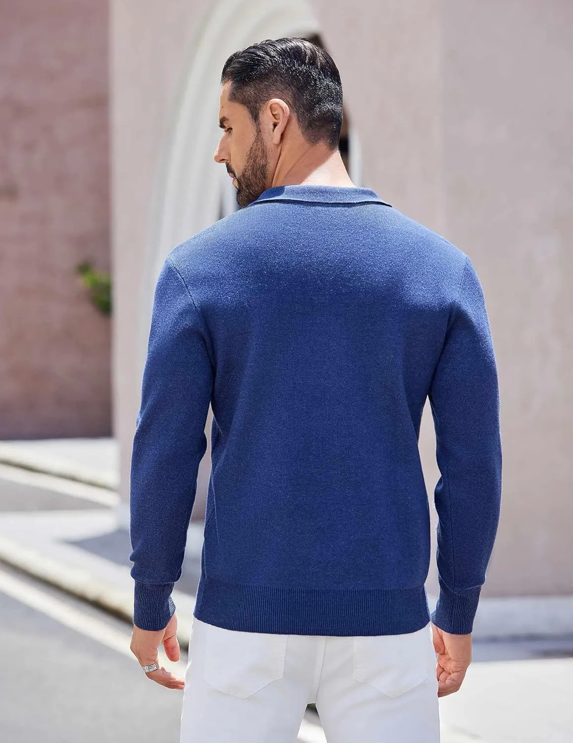 COOFANDY Mens Long Sleeve Polo Sweater Knit Polo Casual Heavyweight Thermal Pullover Sweater with Pocket
