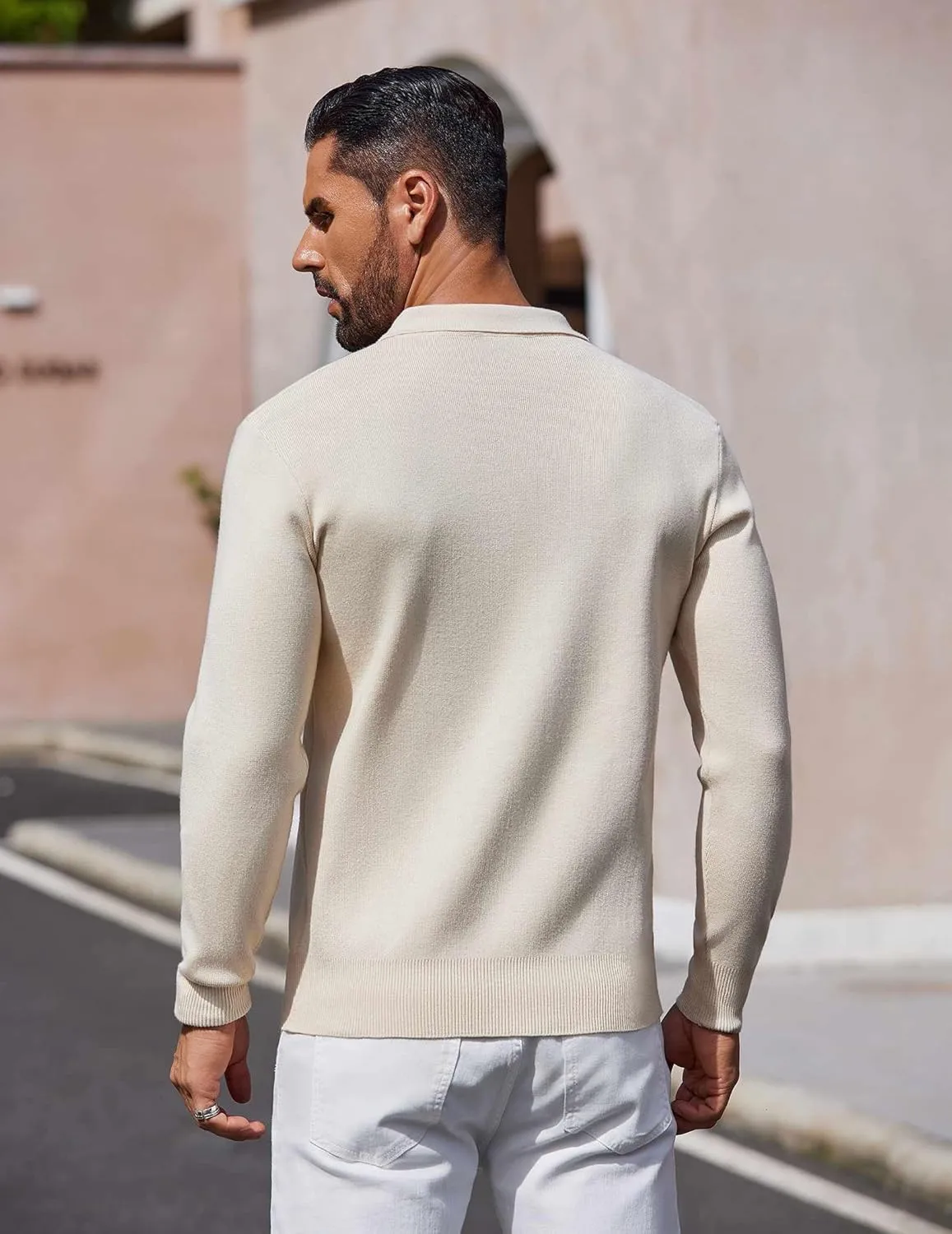 COOFANDY Mens Long Sleeve Polo Sweater Knit Polo Casual Heavyweight Thermal Pullover Sweater with Pocket