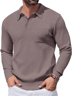 COOFANDY Mens Long Sleeve Polo Sweater Knit Polo Casual Heavyweight Thermal Pullover Sweater with Pocket