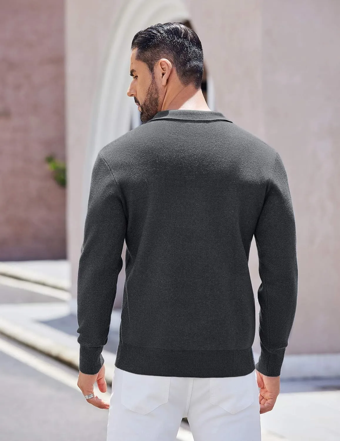 COOFANDY Mens Long Sleeve Polo Sweater Knit Polo Casual Heavyweight Thermal Pullover Sweater with Pocket