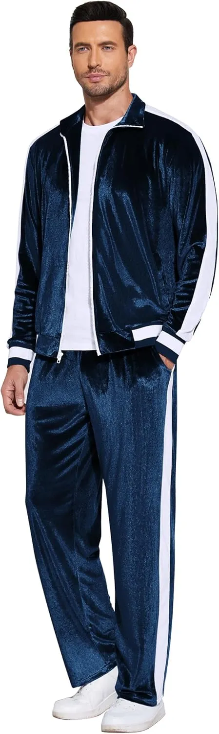 COOFANDY Mens Tracksuit 2 Piece Set Velour Velvet Sweatsuit Jogging Suits Full Zip Jacket Pants Outfits