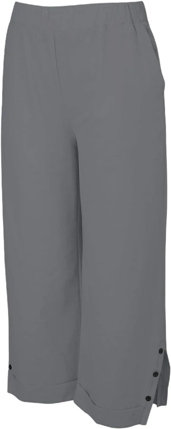Cotton Linen Womens Pants 2025 Wide Leg Cropped Lounge Trousers Elastic Waist Summer Flowy Slit Trouser Legs Pants for Women