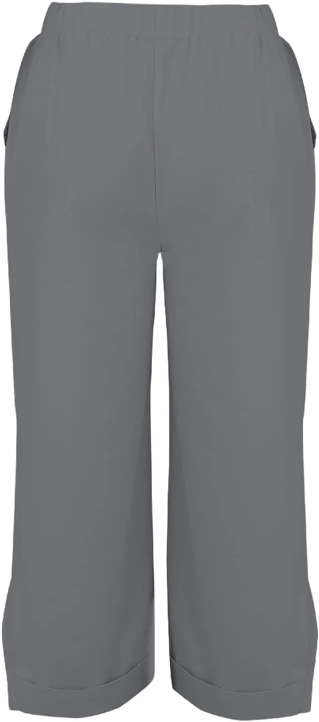 Cotton Linen Womens Pants 2025 Wide Leg Cropped Lounge Trousers Elastic Waist Summer Flowy Slit Trouser Legs Pants for Women
