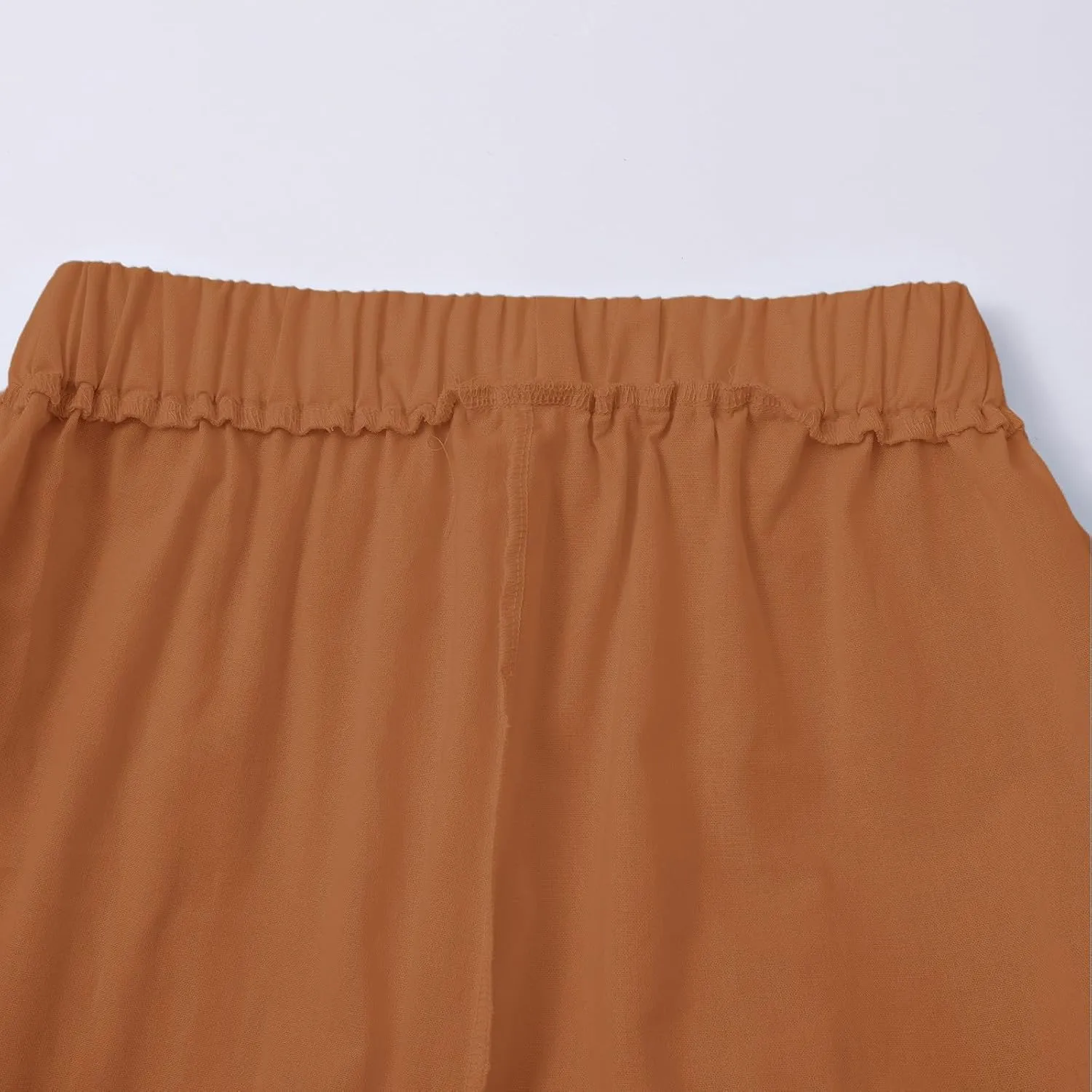 Cotton Linen Womens Pants 2025 Wide Leg Cropped Lounge Trousers Elastic Waist Summer Flowy Slit Trouser Legs Pants for Women