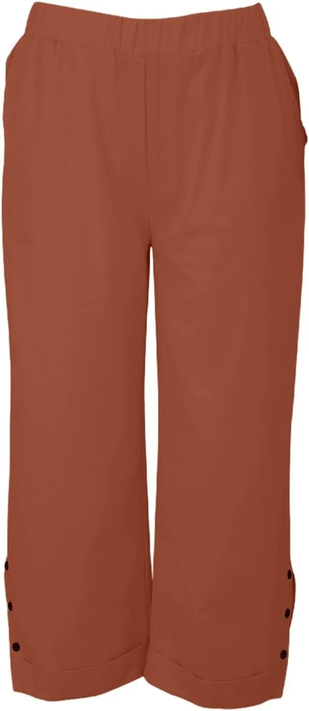 Cotton Linen Womens Pants 2025 Wide Leg Cropped Lounge Trousers Elastic Waist Summer Flowy Slit Trouser Legs Pants for Women