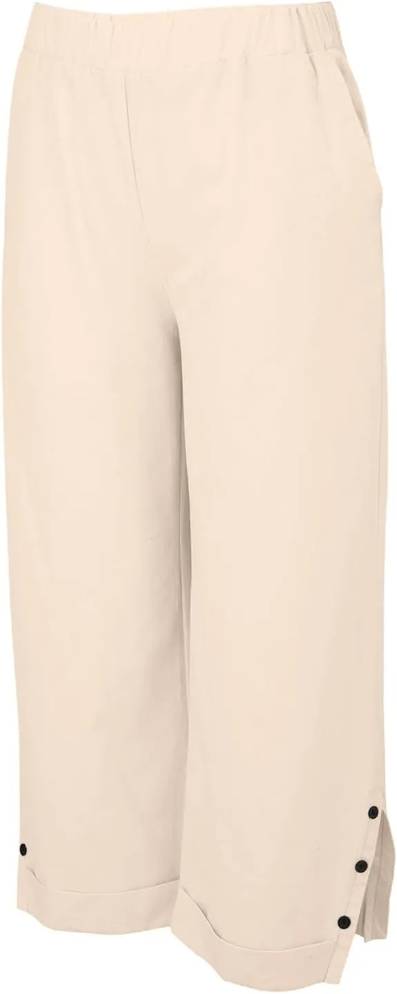 Cotton Linen Womens Pants 2025 Wide Leg Cropped Lounge Trousers Elastic Waist Summer Flowy Slit Trouser Legs Pants for Women