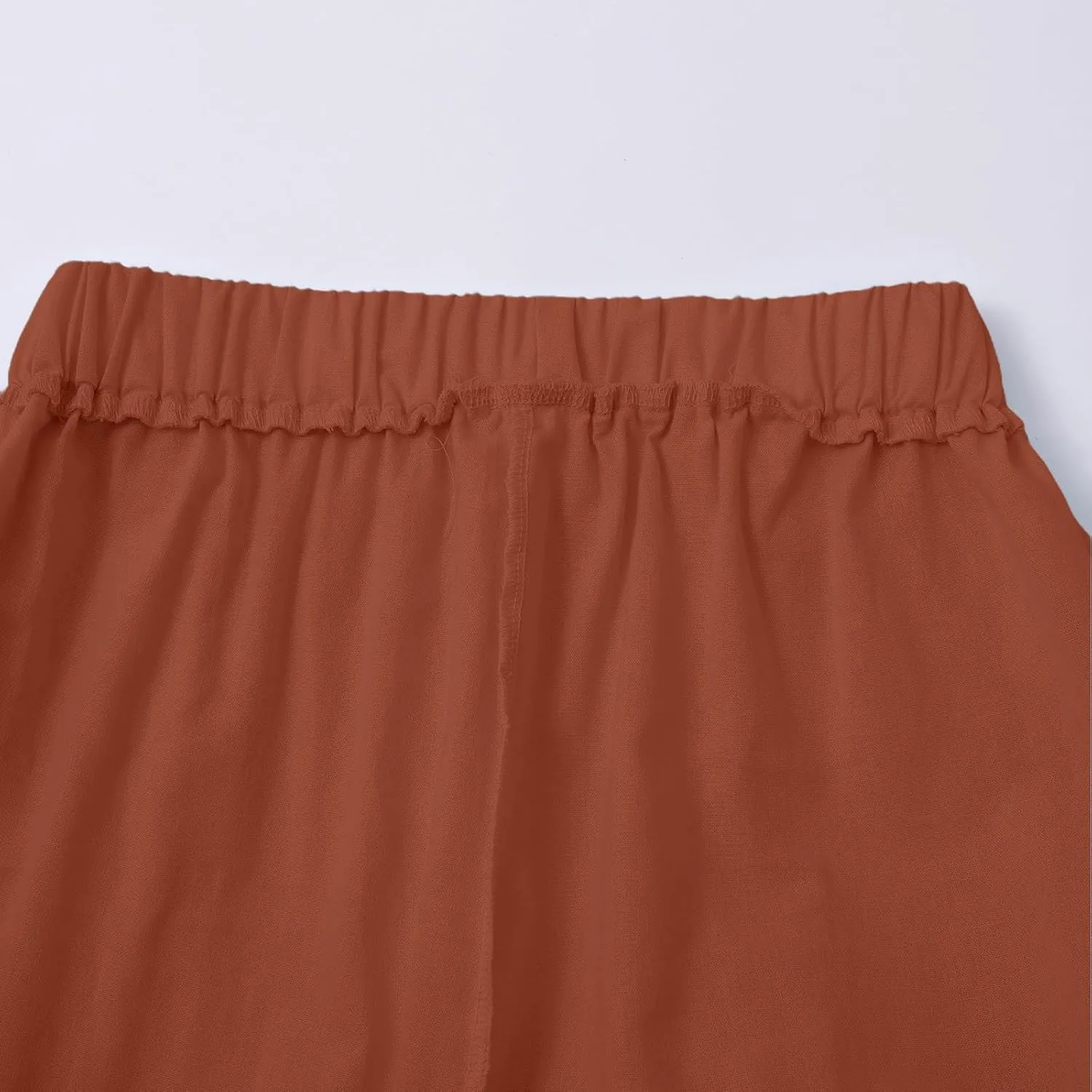 Cotton Linen Womens Pants 2025 Wide Leg Cropped Lounge Trousers Elastic Waist Summer Flowy Slit Trouser Legs Pants for Women