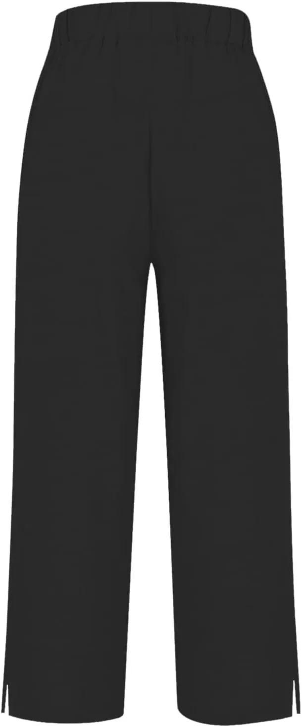 Cotton Linen Womens Pants 2025 Wide Leg Cropped Lounge Trousers Elastic Waist Summer Flowy Slit Trouser Legs Pants for Women