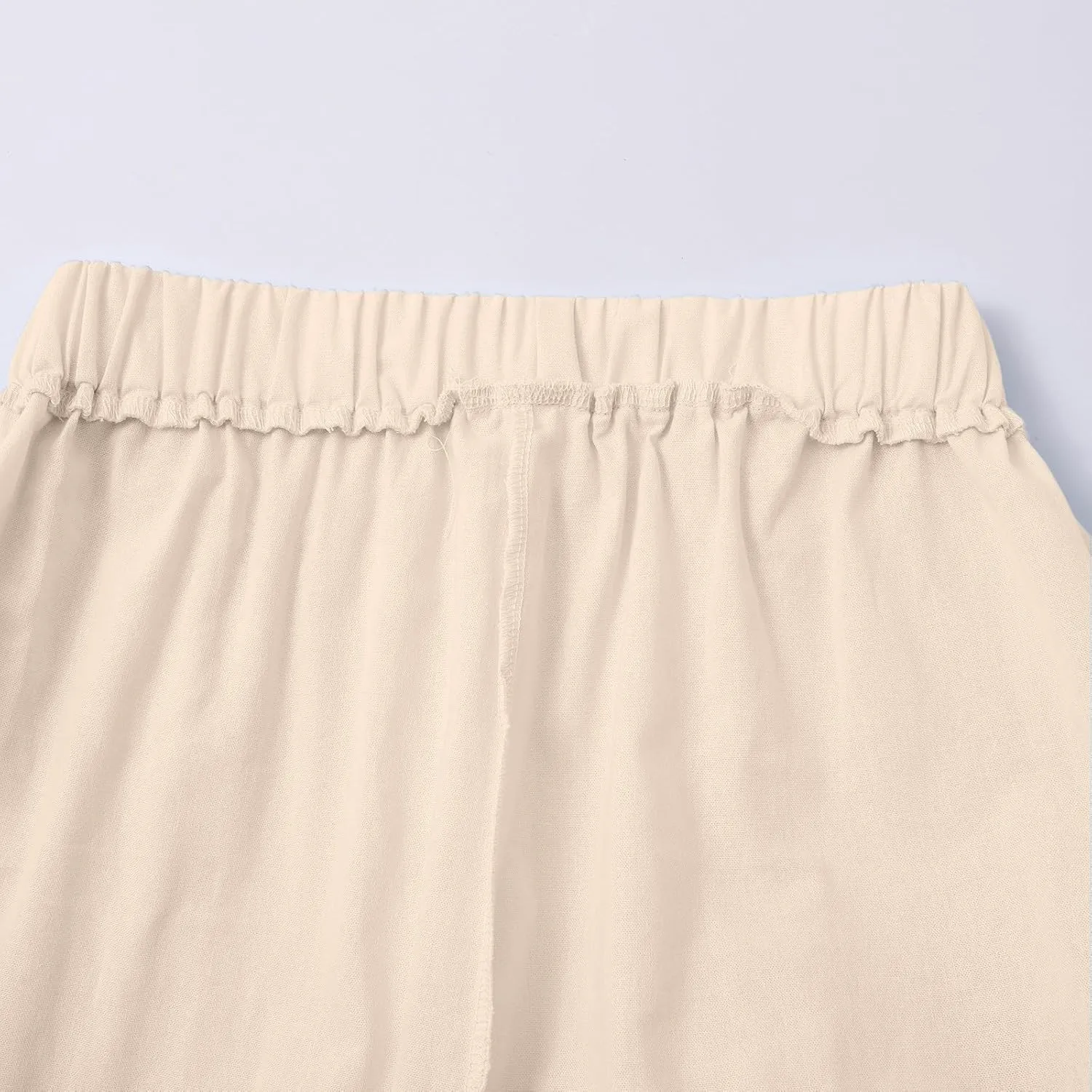 Cotton Linen Womens Pants 2025 Wide Leg Cropped Lounge Trousers Elastic Waist Summer Flowy Slit Trouser Legs Pants for Women