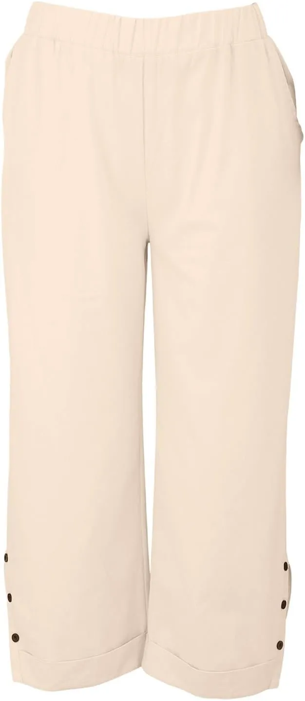 Cotton Linen Womens Pants 2025 Wide Leg Cropped Lounge Trousers Elastic Waist Summer Flowy Slit Trouser Legs Pants for Women