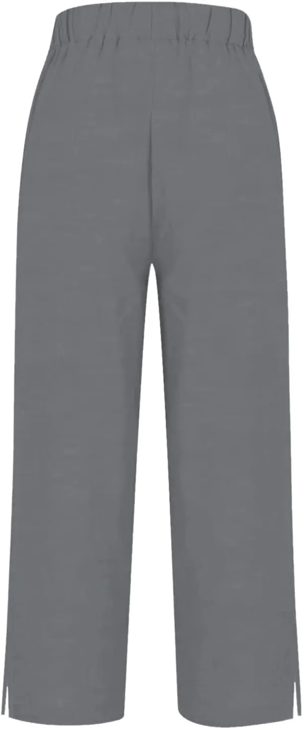 Cotton Linen Womens Pants 2025 Wide Leg Cropped Lounge Trousers Elastic Waist Summer Flowy Slit Trouser Legs Pants for Women