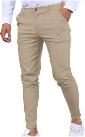 Cotton Mens Slim Fit Casual Chinos Pants with Button Closure and Pockets for Daily Wear