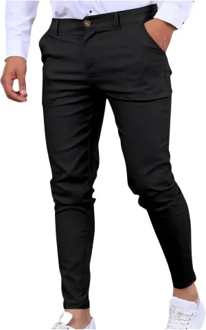 Cotton Mens Slim Fit Casual Chinos Pants with Button Closure and Pockets for Daily Wear