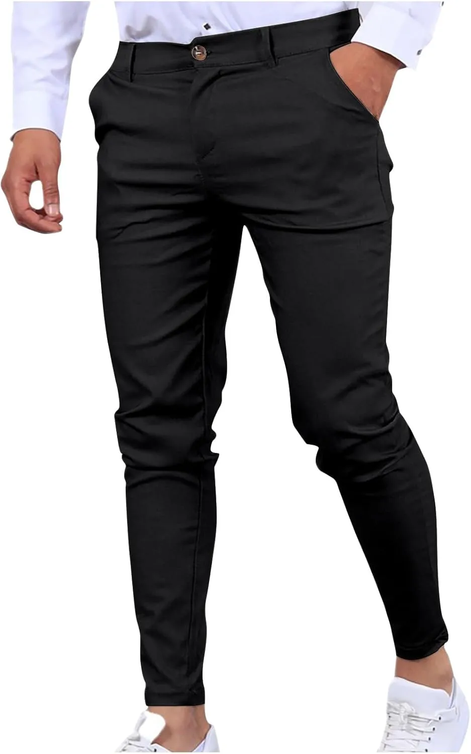 Cotton Mens Slim Fit Casual Chinos Pants with Button Closure and Pockets for Daily Wear