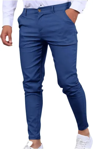 Cotton Mens Slim Fit Casual Chinos Pants with Button Closure and Pockets for Daily Wear