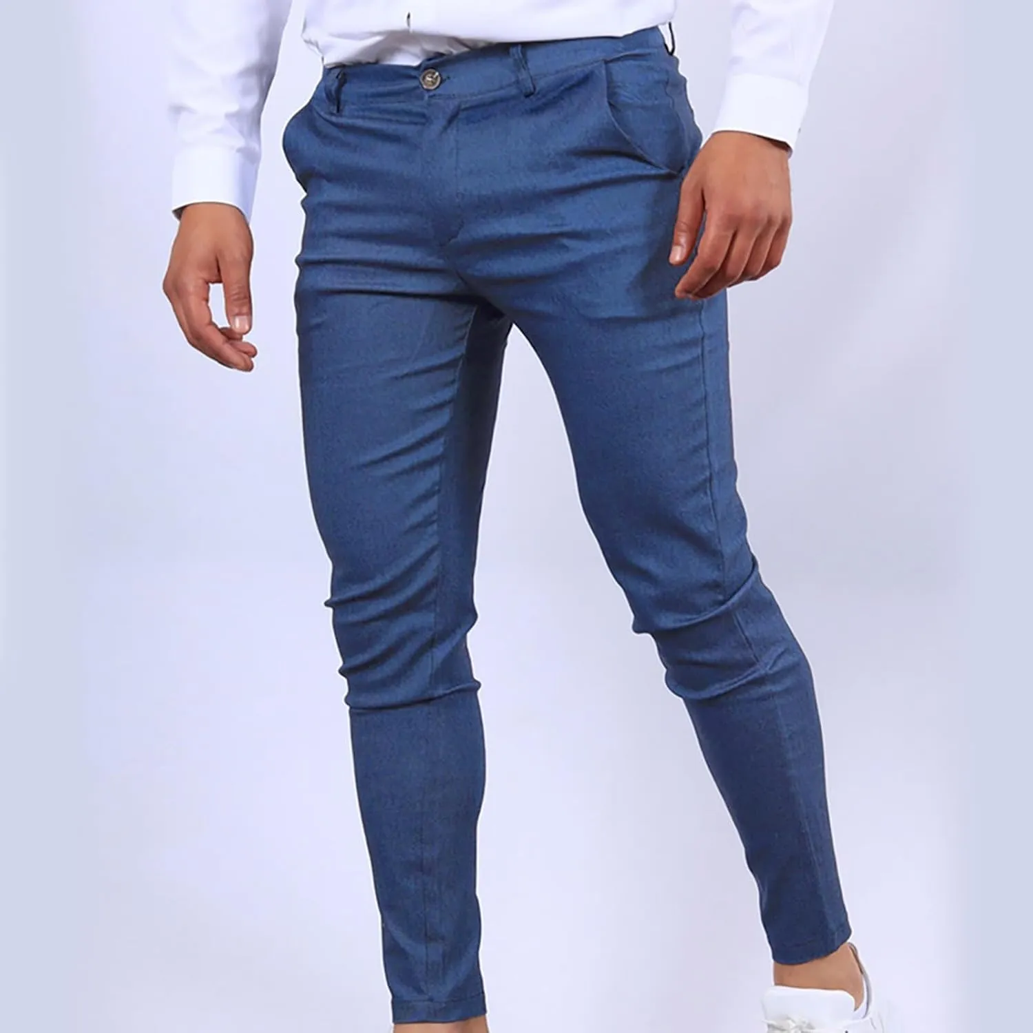 Cotton Mens Slim Fit Casual Chinos Pants with Button Closure and Pockets for Daily Wear