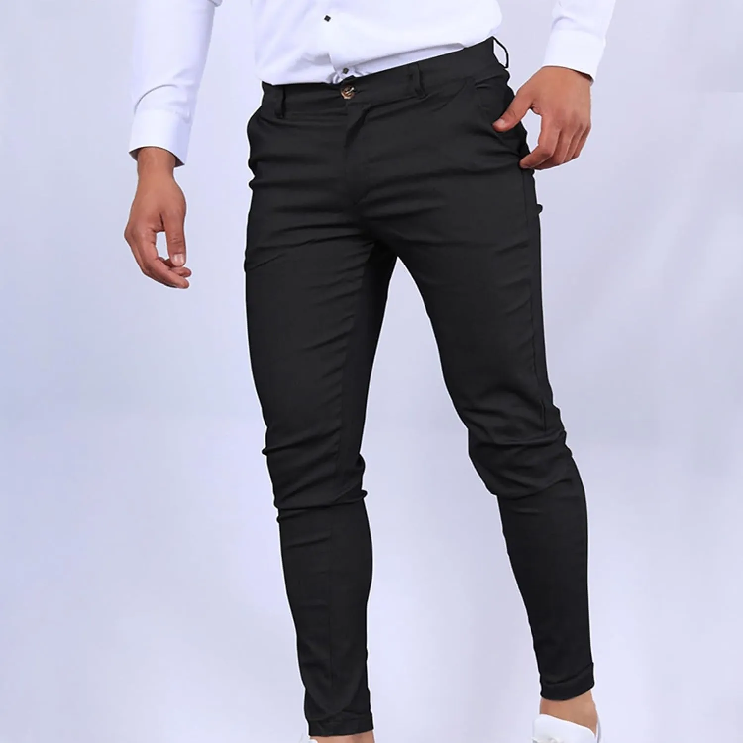 Cotton Mens Slim Fit Casual Chinos Pants with Button Closure and Pockets for Daily Wear