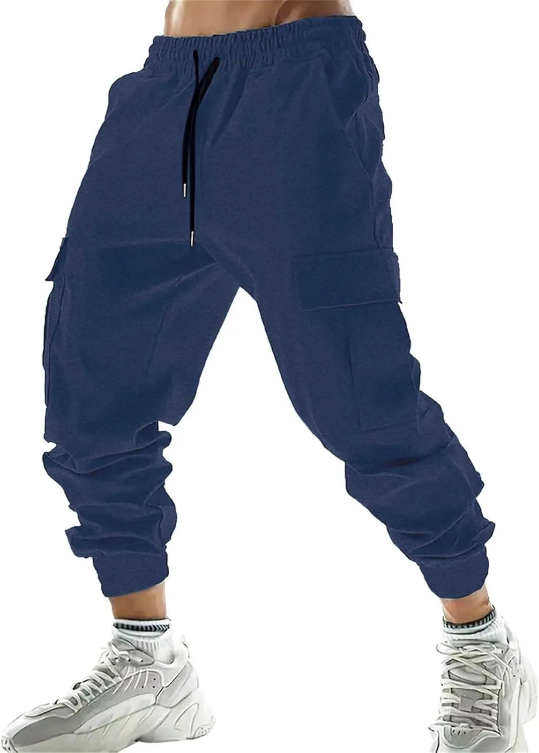 CRNTCEM Men's Cotton Tracksuit Bottoms Drawstring Straight Leg Athletic Jogging Pants Summer Workout Running Cargo Trousers