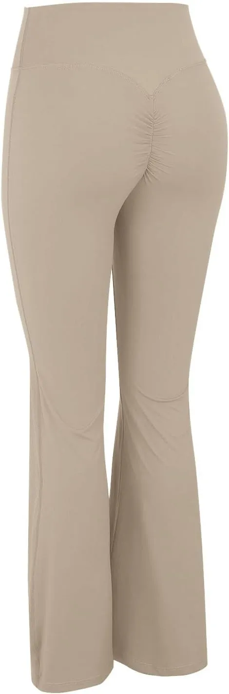 CRNTCEM Slim Fit Yoga Flared Pants for Women High Waist Pull On Wide Leg Bottom Leggings Tummy Control Work Bootcut Trousers