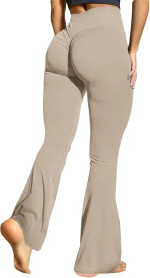 CRNTCEM Slim Fit Yoga Flared Pants for Women High Waist Pull On Wide Leg Bottom Leggings Tummy Control Work Bootcut Trousers
