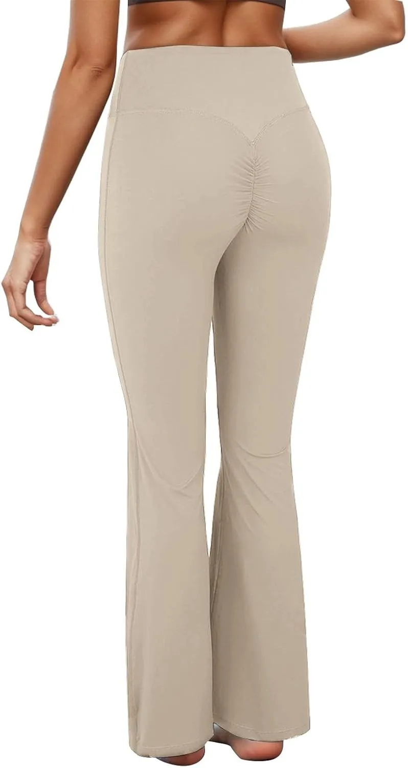 CRNTCEM Slim Fit Yoga Flared Pants for Women High Waist Pull On Wide Leg Bottom Leggings Tummy Control Work Bootcut Trousers
