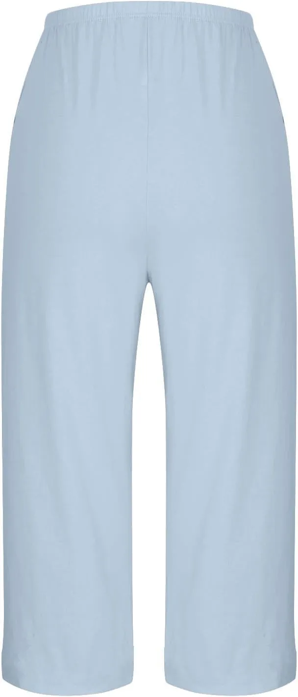 Cropped Trousers for Women Capri Summer Pants 3/4 Length Crop Sweatpants Three Quarter Elasticated Waist Bottoms