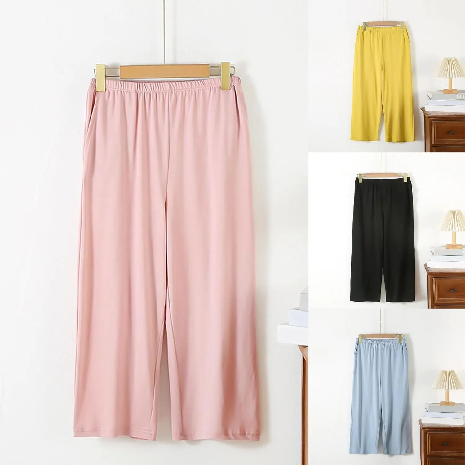 Cropped Trousers for Women Capri Summer Pants 3/4 Length Crop Sweatpants Three Quarter Elasticated Waist Bottoms