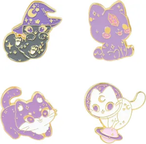 Cute Enamel Brooch Pins Cartoon Animal Various Novel Designs Brooch Pins for Backpacks Badges Hats Bags Lapel Pins Accessory for Women Girls Kids Gift Starry Purple Cat