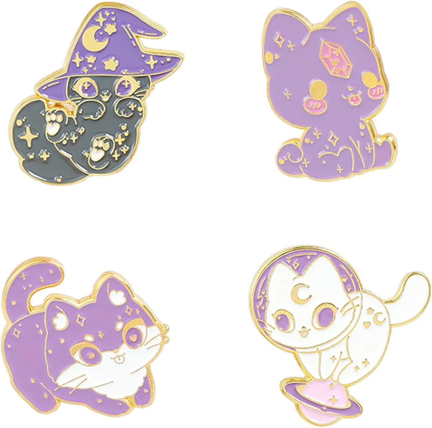 Cute Enamel Brooch Pins Cartoon Animal Various Novel Designs Brooch Pins for Backpacks Badges Hats Bags Lapel Pins Accessory for Women Girls Kids Gift Starry Purple Cat