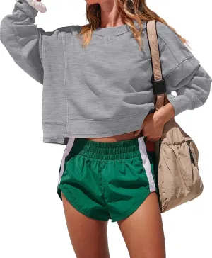 Darong Women's Oversized Cropped Sweatshirts Crewneck Long Sleeve Workout Pullover Hoodies Fall Fashion Outfits