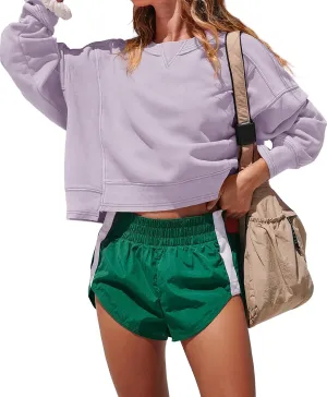 Darong Women's Oversized Cropped Sweatshirts Crewneck Long Sleeve Workout Pullover Hoodies Fall Fashion Outfits