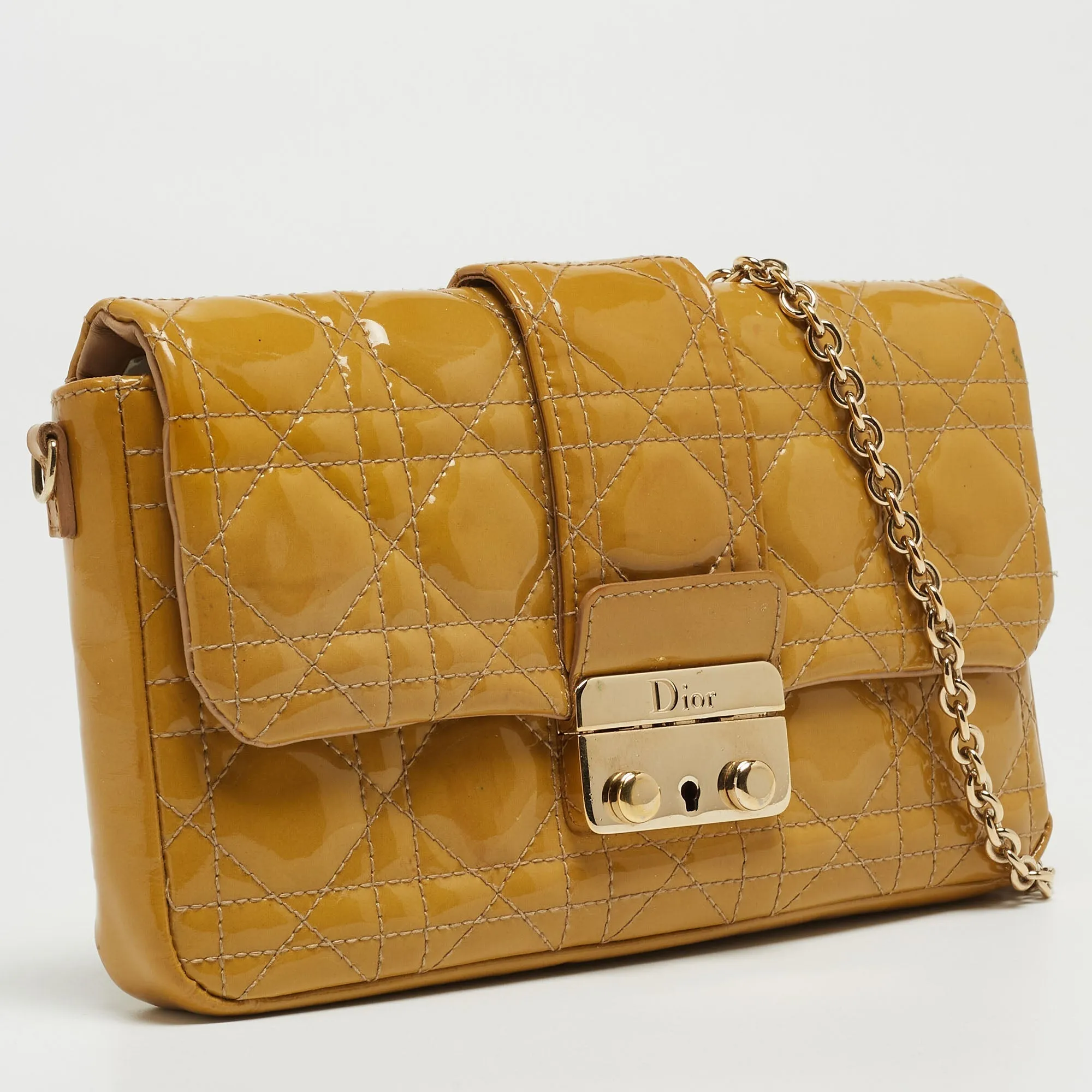 DIOR Yellow Cannage Patent Leather Miss  Promenade Chain Clutch