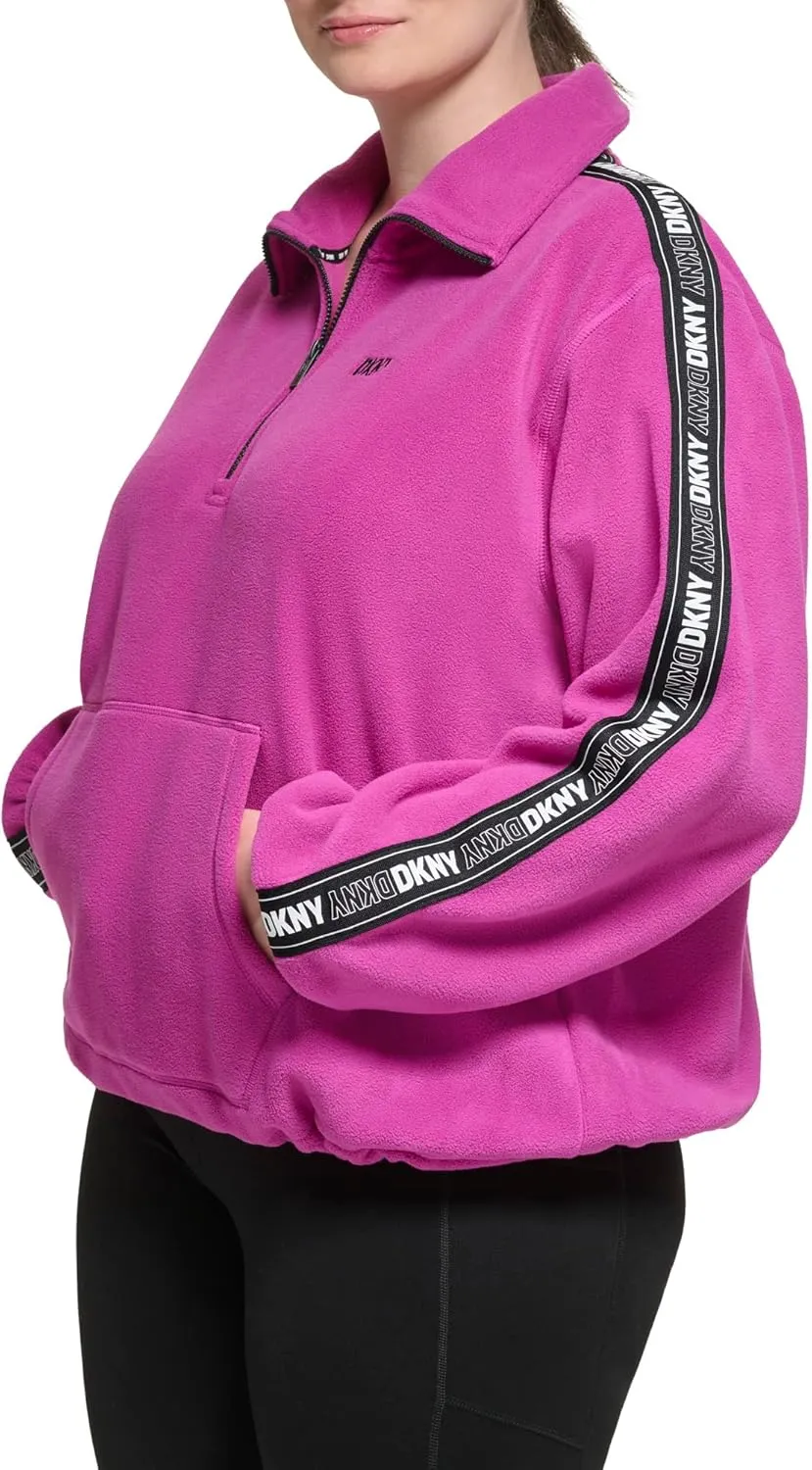 DKNY Women's Sport Flip Logo Tape Quarter Zip Jacket