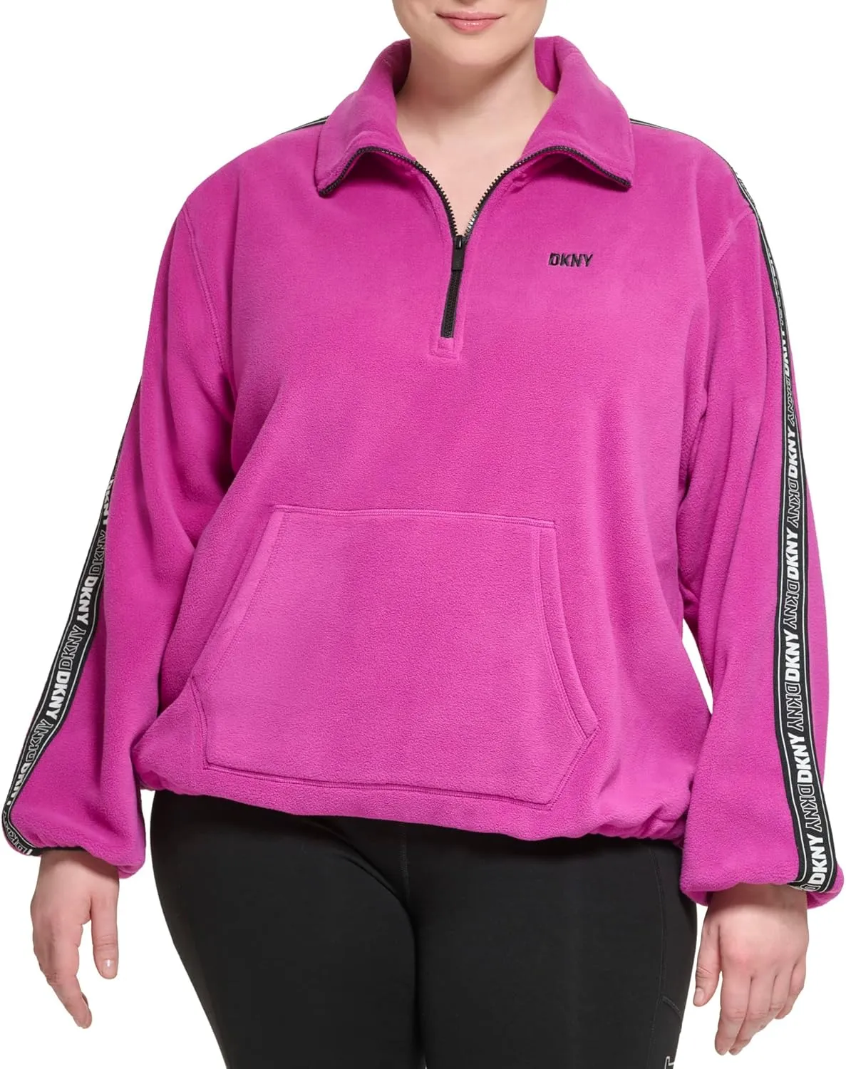DKNY Women's Sport Flip Logo Tape Quarter Zip Jacket