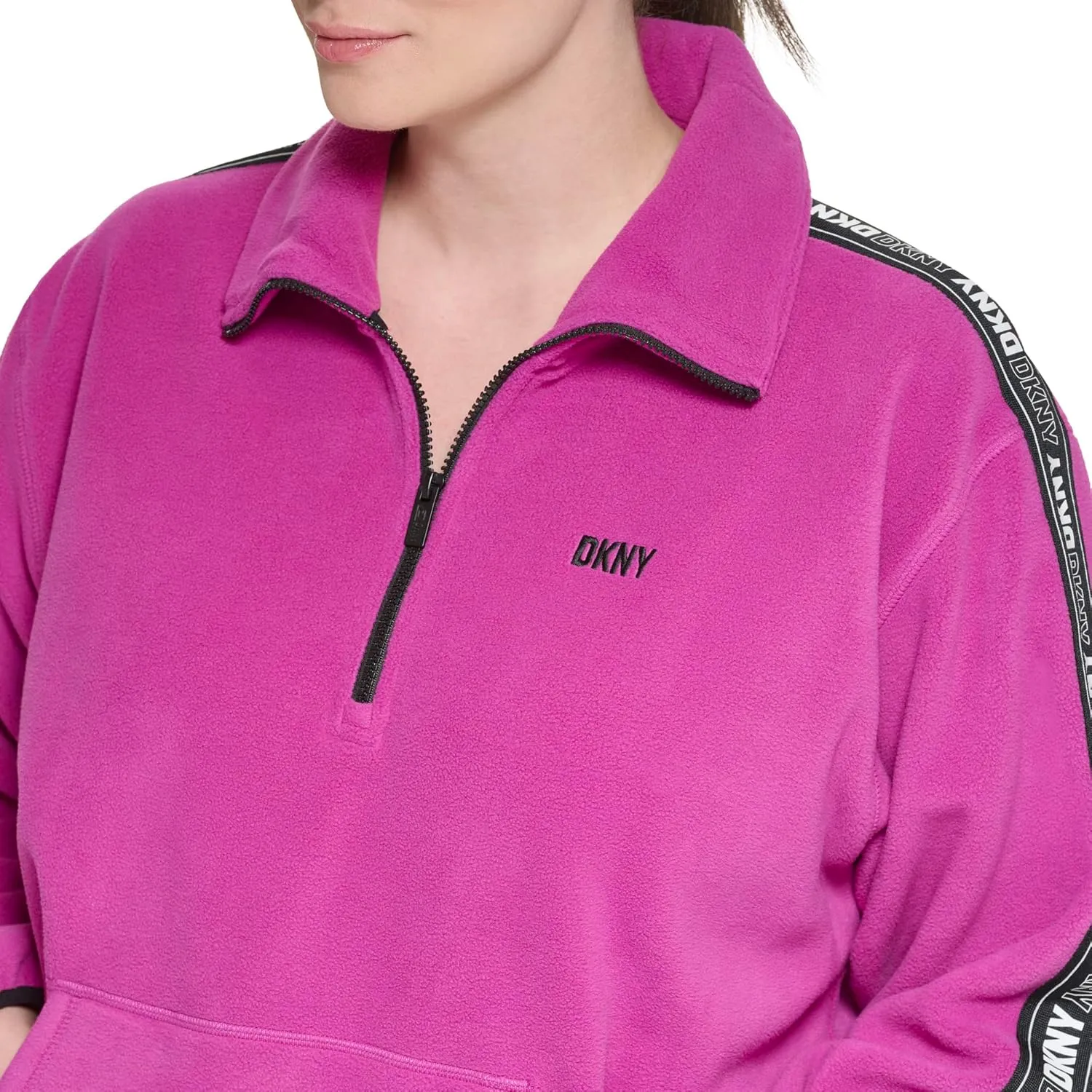 DKNY Women's Sport Flip Logo Tape Quarter Zip Jacket