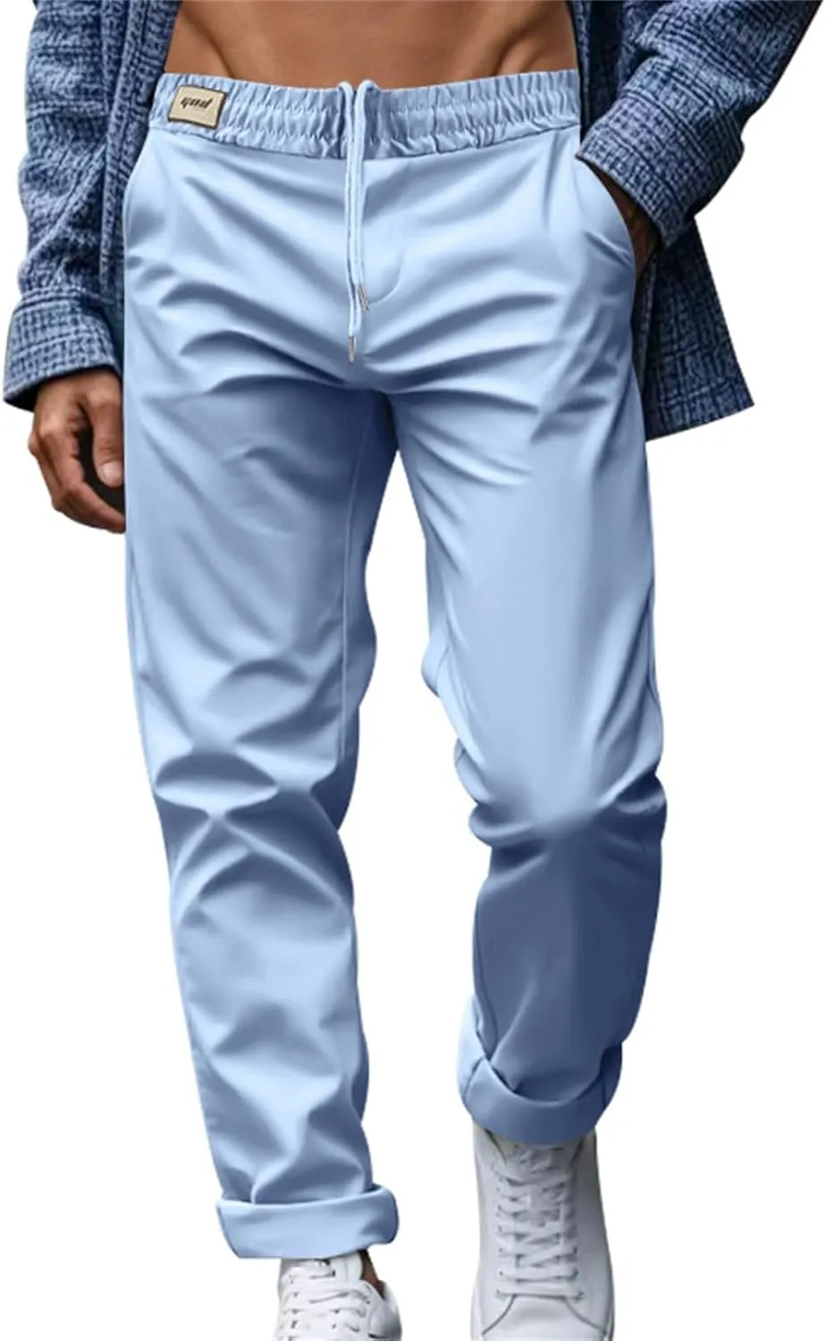 Dress Pants for Men Baggy Lightweight Drawstring Waist Chino Pants Quick Dry Business Casual Pants with Pockets