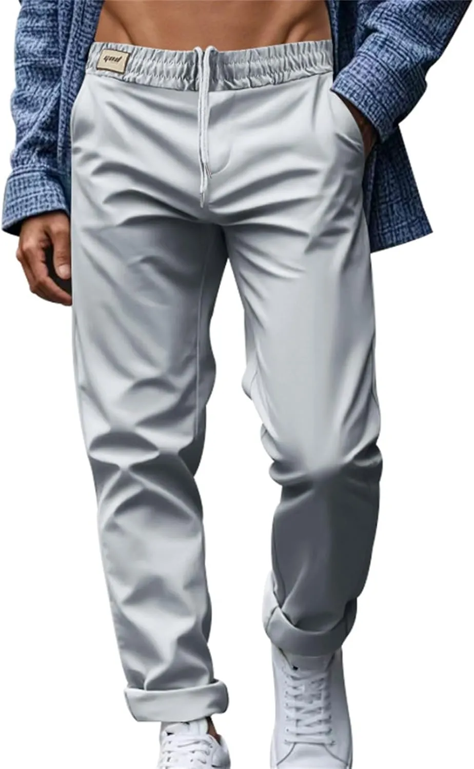 Dress Pants for Men Baggy Lightweight Drawstring Waist Chino Pants Quick Dry Business Casual Pants with Pockets
