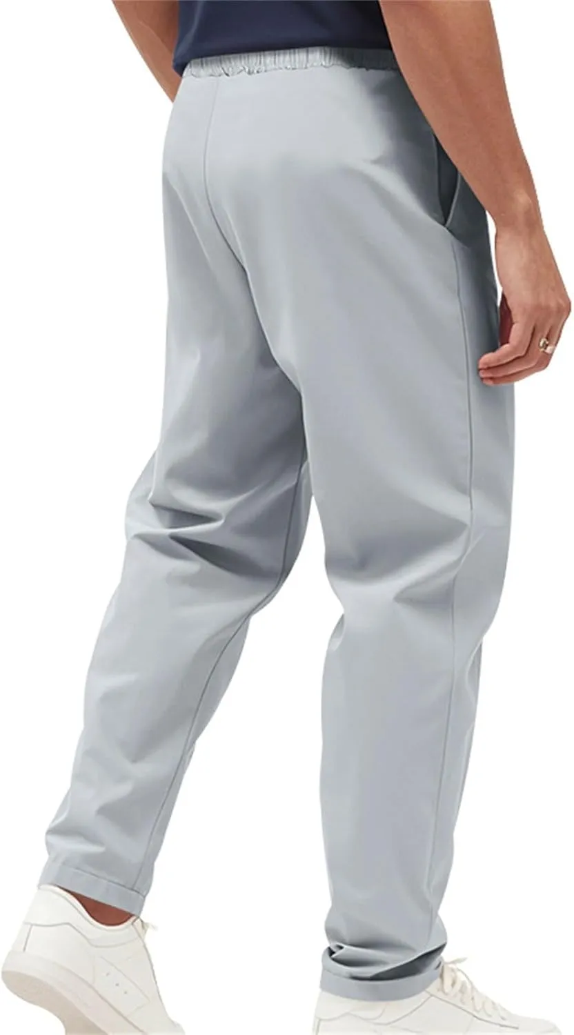 Dress Pants for Men Baggy Lightweight Drawstring Waist Chino Pants Quick Dry Business Casual Pants with Pockets