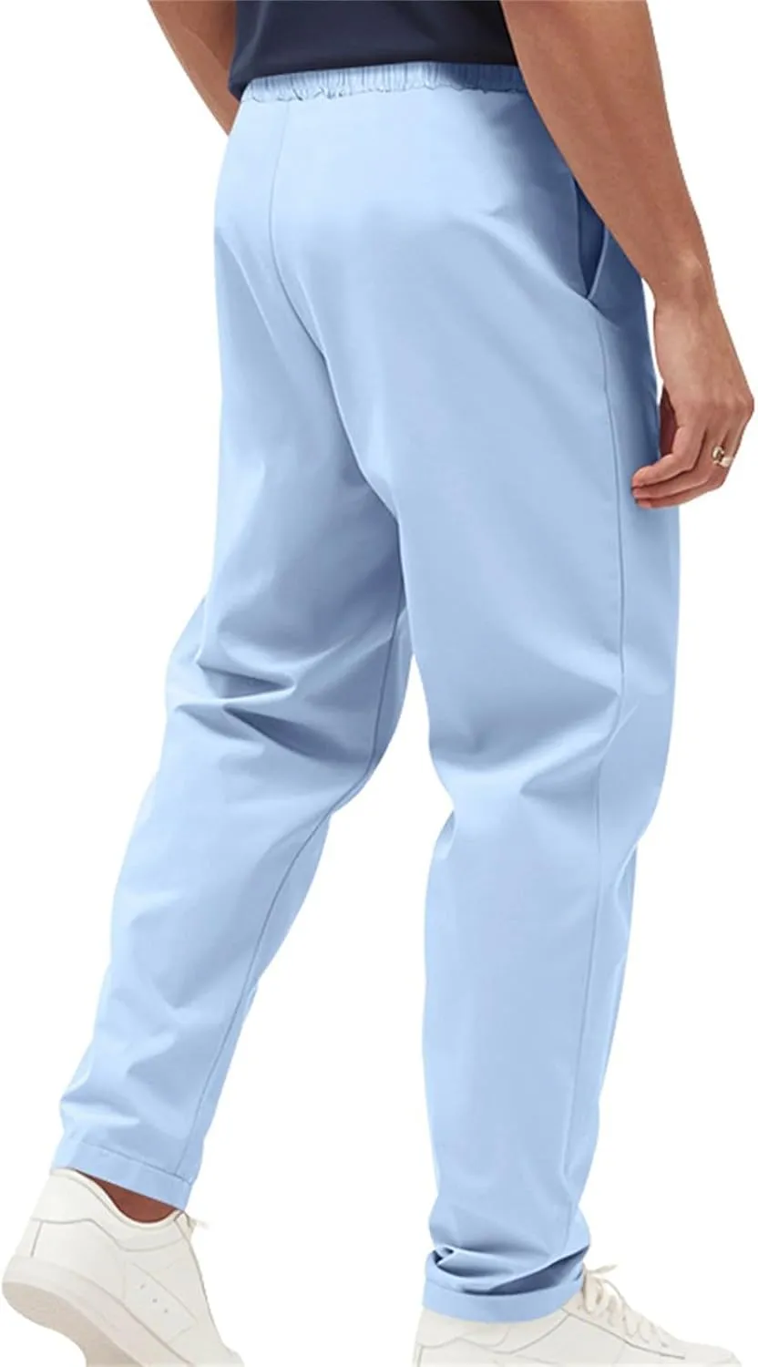 Dress Pants for Men Baggy Lightweight Drawstring Waist Chino Pants Quick Dry Business Casual Pants with Pockets