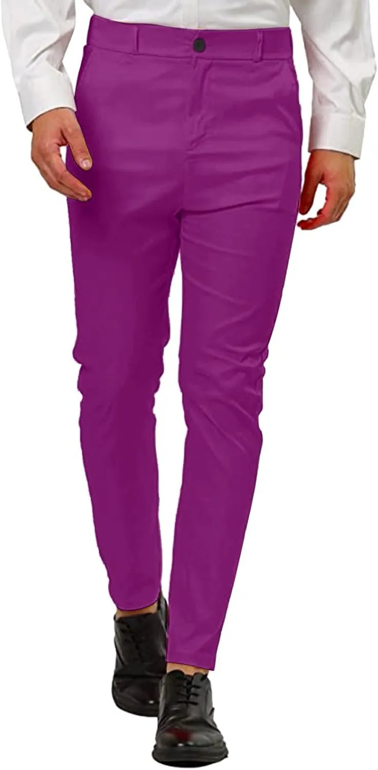 Dress Pants for Men Slim Fit Tapered Flat Front Suit Trousers Casual Skinny Stretch Business Clothes