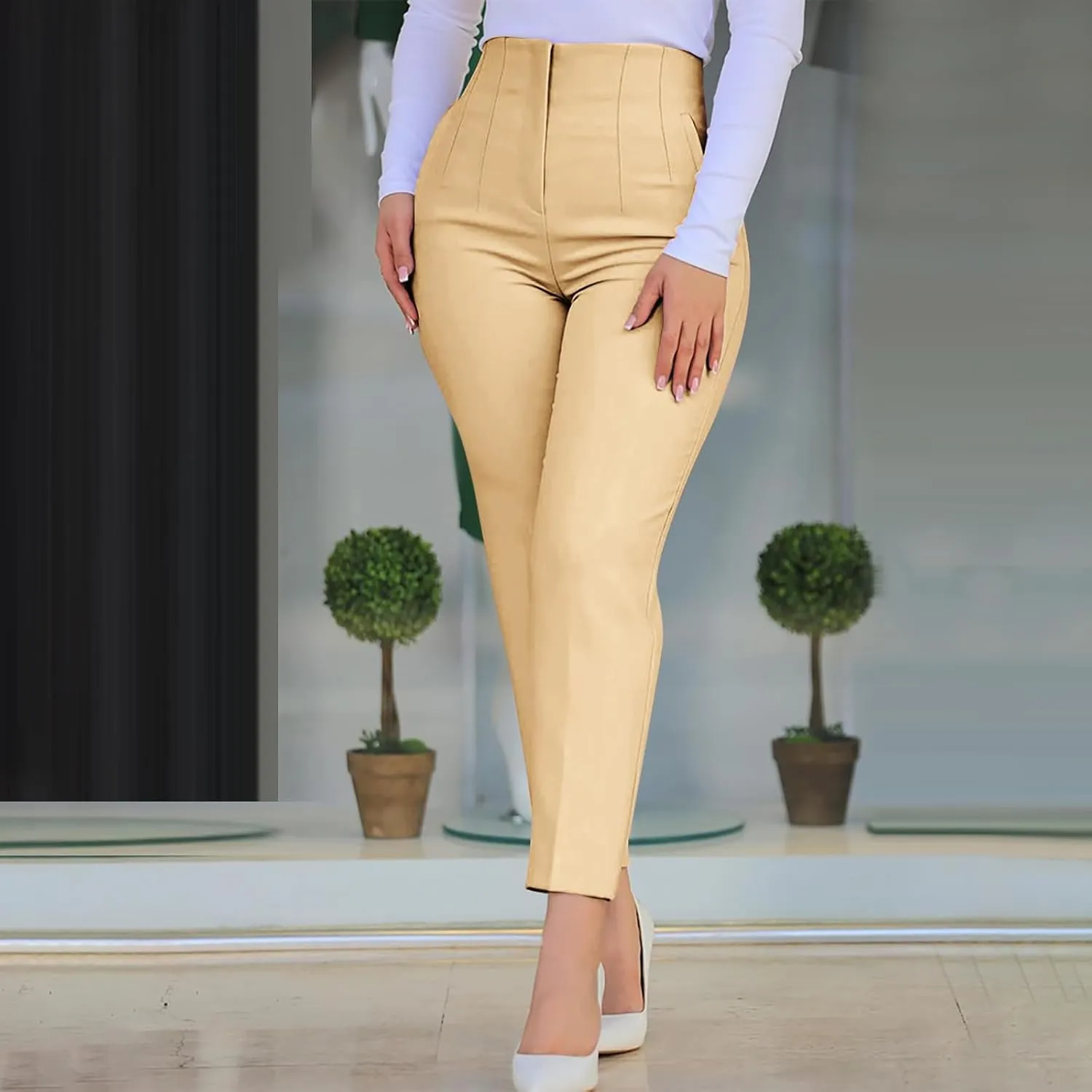 Dress Pants for Women Casual High Waist Work Office Pants Slim Fit Tummy Control Business Ankle Length Trousers
