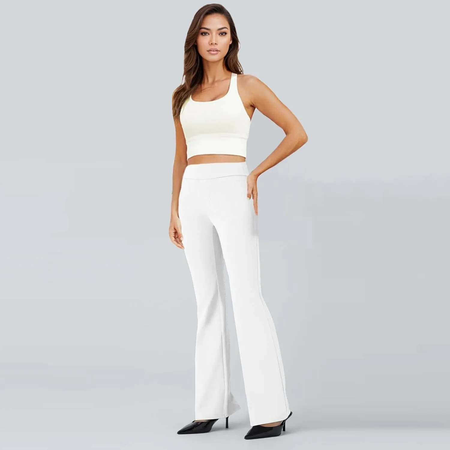 Dress Pants Women High Waist Stretchy Business Office Boho Pants Comfy Fashion Palazzo Wied Leg Work Casual Slacks